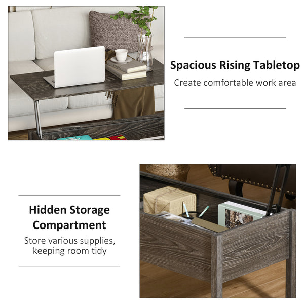 Table basse moderne avec plateau relevable et compartiment de rangement dissimulé, gris