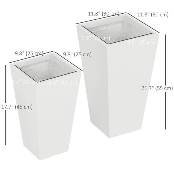 Ensemble de 2 grands pots de fleurs avec trous de drainage, blanc