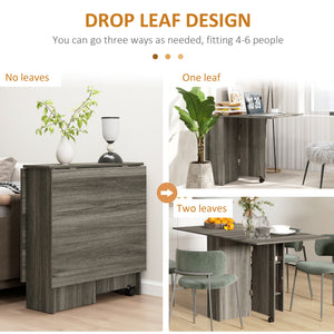 Folding collapsible table with 2-tier shelves and wheels, grey wood look