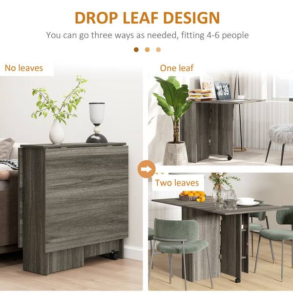 Folding collapsible table with 2-tier shelves and wheels, grey wood look
