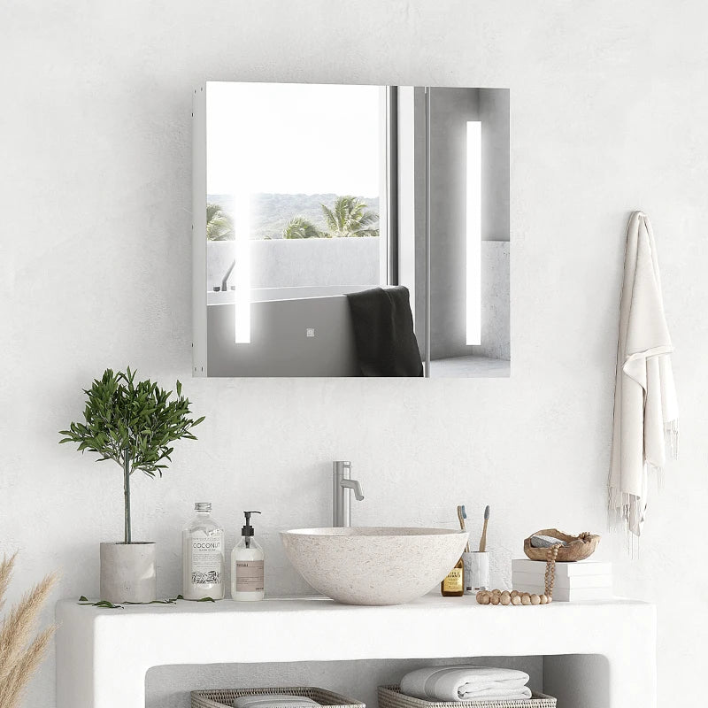 Armoire à pharmacie avec miroir et éclairage, blanc