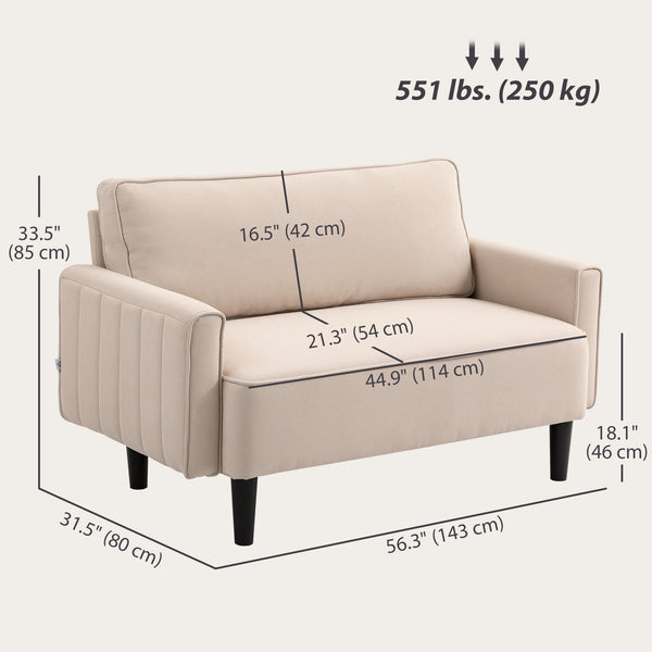 Canapé 2 places en lin avec assise et dossier rembourrés, beige