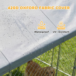 Heavy-Duty Outdoor Dog Kennel with Waterproof Cover, Safety Latch, Wire Mesh Pen, 6m x 2.3m x 2.4m