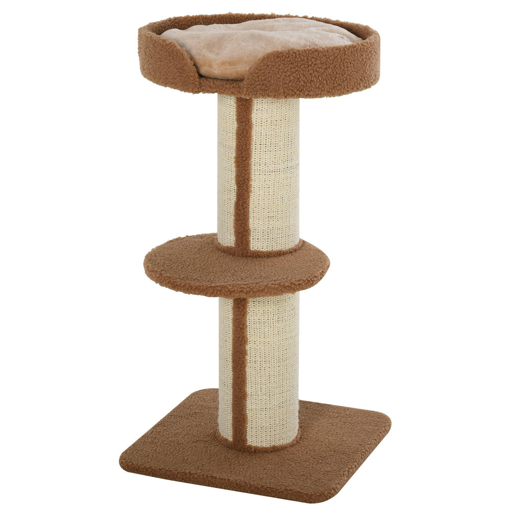 Arbre à chat avec tapis en sisal, griffoir, panier, coussin et perchoir, marron