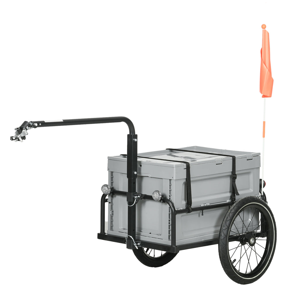 Aosom Steel Trailer for Bike, Bicycle Cargo Trailer with Foldable Storage Box and Safe Reflectors, Max Load 88LBS, Gray