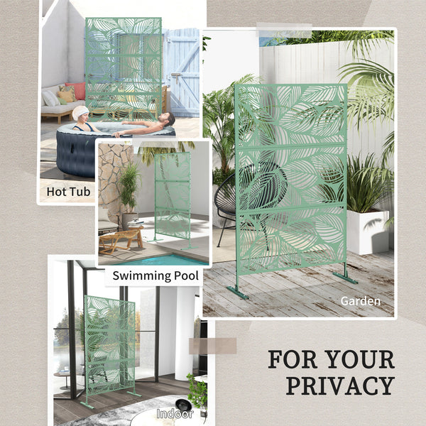 Paravent décoratif d'extérieur en métal avec support, motif feuille, vert clair
