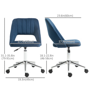 Blue velvet mid-back office chair