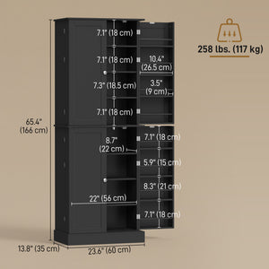 Armoire de cuisine avec 4 portes et 16 étagères pour salle à manger, noir