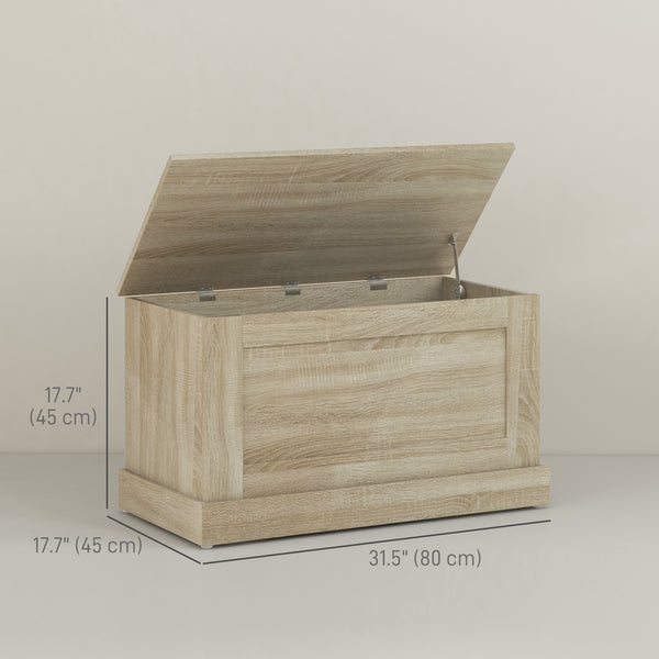 Coffre de rangement avec charnière de sécurité, aspect bois naturel