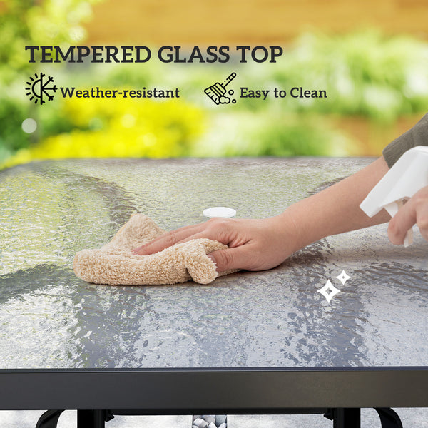 Tempered Glass Square Patio Dining Table w/ 2.1" Umbrella Hole for Garden, Balcony, Backyard, 38" x 38" x 28"
