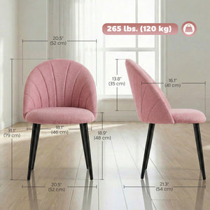 Set of 4 Modern Upholstered Dining Chairs with Metal Legs, Shell Back and Padded Seat, Pink.