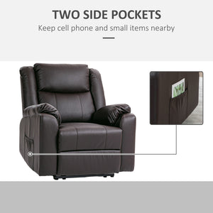 Fauteuil inclinable en similicuir avec repose-pieds et 2 poches latérales, marron