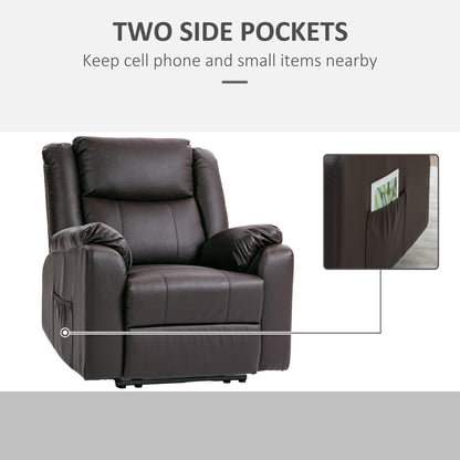 Fauteuil inclinable en similicuir avec repose-pieds et 2 poches latérales, marron