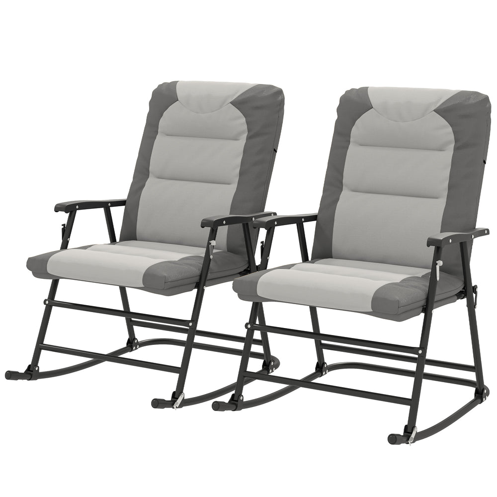 Lot de 2 fauteuils à bascule pliants rembourrés avec accoudoirs, gris clair