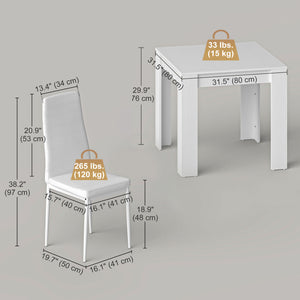Table and chairs set for 2 people, upholstered in faux leather, white