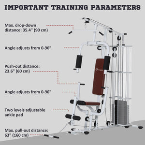 Station d'entraînement multifonction avec poids de 45 kg pour tirage latéral, blanc