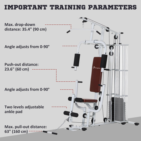 Station d'entraînement multifonction avec poids de 45 kg pour tirage latéral, blanc
