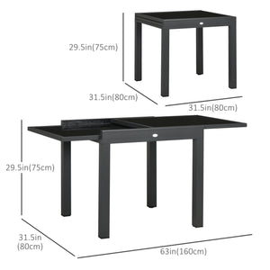 Table de jardin extensible avec structure en aluminium et plateau en verre trempé, noire