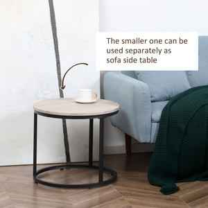 Lot de 2 tables basses ronde avec structure en métal, grain de bois gris