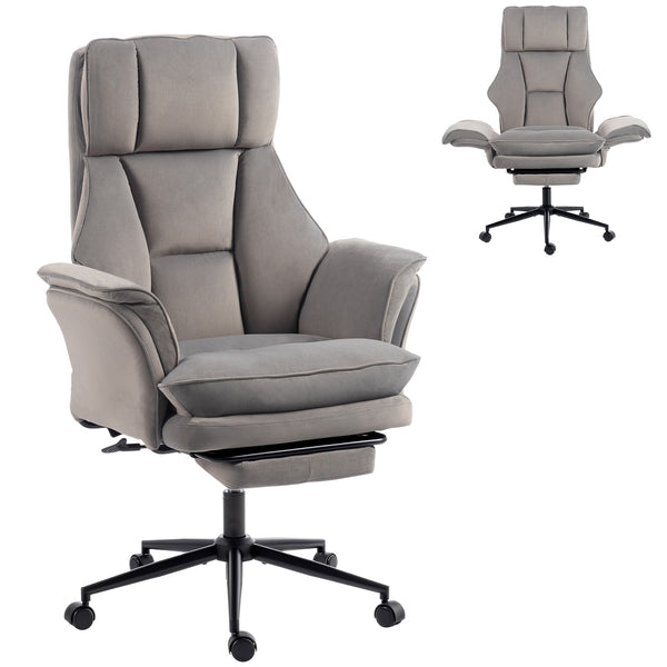 Chaise de bureau ergonomique avec repose-pieds, accoudoirs relevables et dossier inclinable à 135°, gris