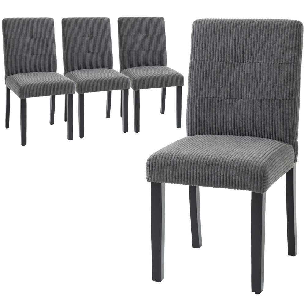 Ensemble de 4 chaises de salle à manger modernes avec pieds en bois d'hévéa et assise rembourrée, gris foncé