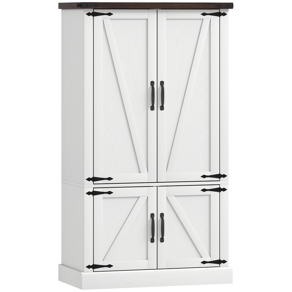 Armoire de rangement 53,5 po avec étagères réglables, 6 portes et étagères à épices pour salle à manger, blanche