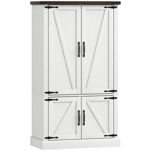 Armoire de rangement 53,5 po avec étagères réglables, 6 portes et étagères à épices pour salle à manger, blanche