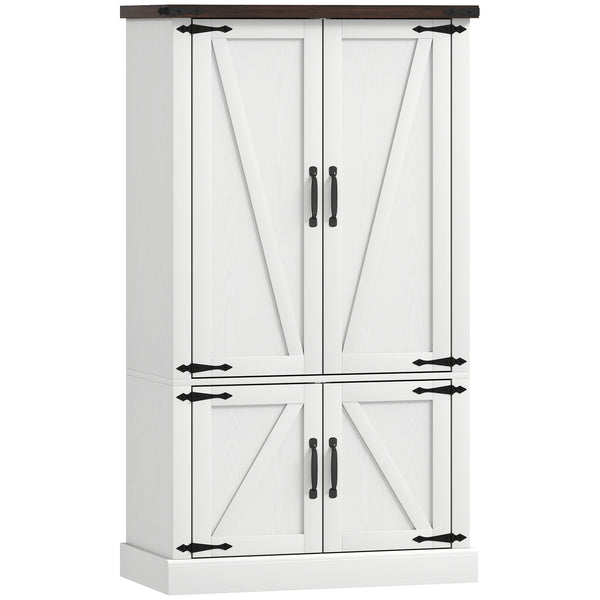 Armoire de rangement 53,5 po avec étagères réglables, 6 portes et étagères à épices pour salle à manger, blanche