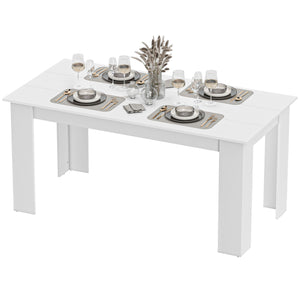 Kitchen table for 4 to 6 people, wood-effect dining table, white