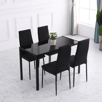 Lot de 4 chaises de salle à manger à dossier haut en lin rembourré avec pieds en métal, noir