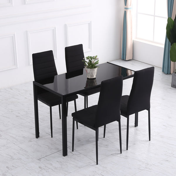 Lot de 4 chaises de salle à manger à dossier haut en lin rembourré avec pieds en métal, noir