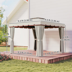 10' x 10' Outdoor Patio Gazebo Double Soft-top Garden Shelter Tent with Curtains, & Mesh Screen Drapes, Cream White