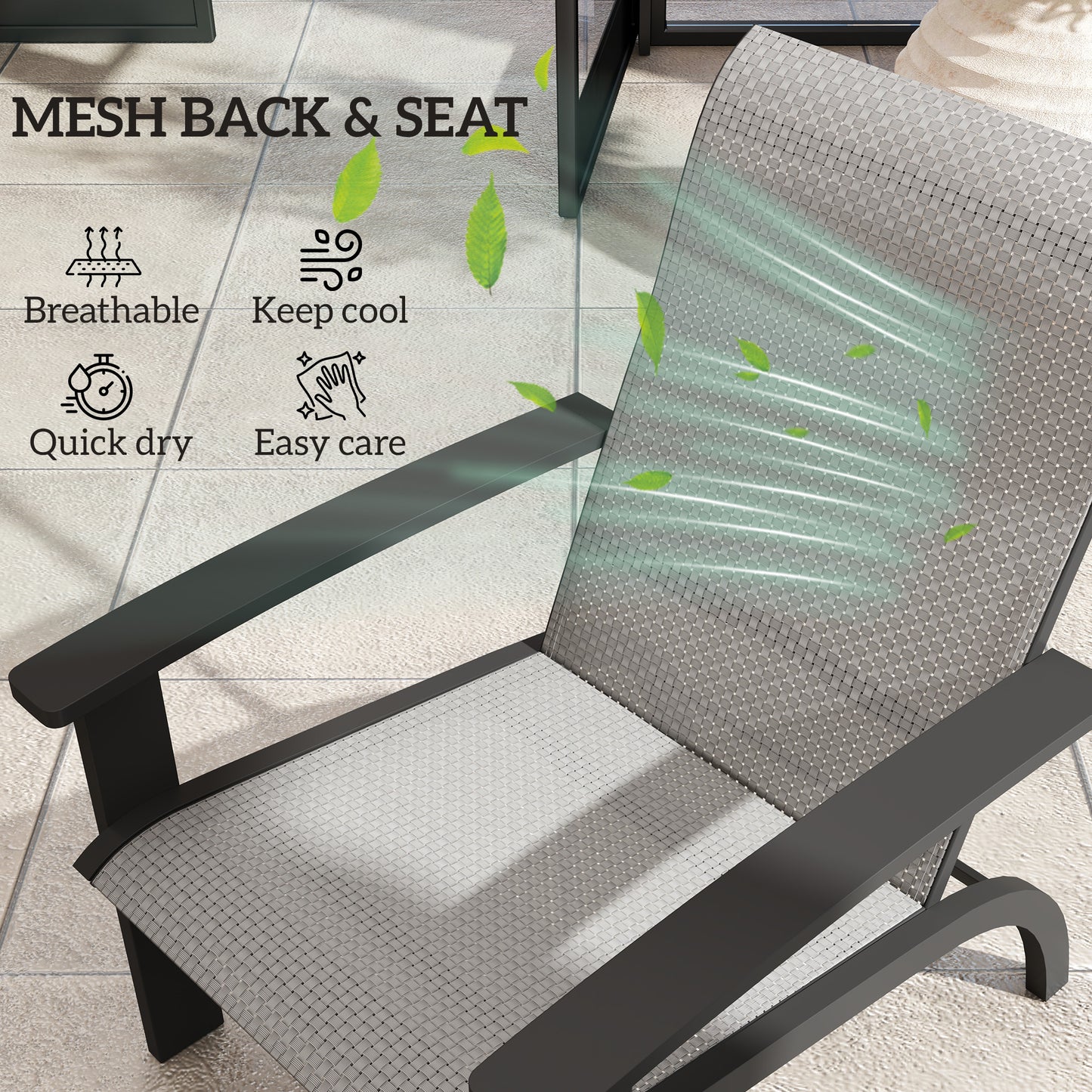 Lot de 2 chaises d'extérieur Adirondack Muskoka avec cadre en aluminium, assise en maille et dossier haut pour jardin et terrasse, gris foncé