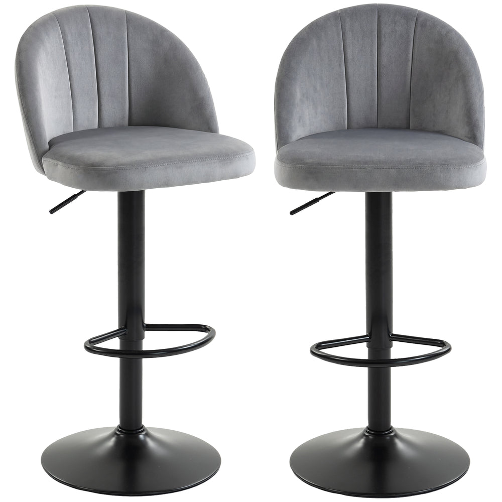 Set of 2 swivel bar stools with footrest, grey