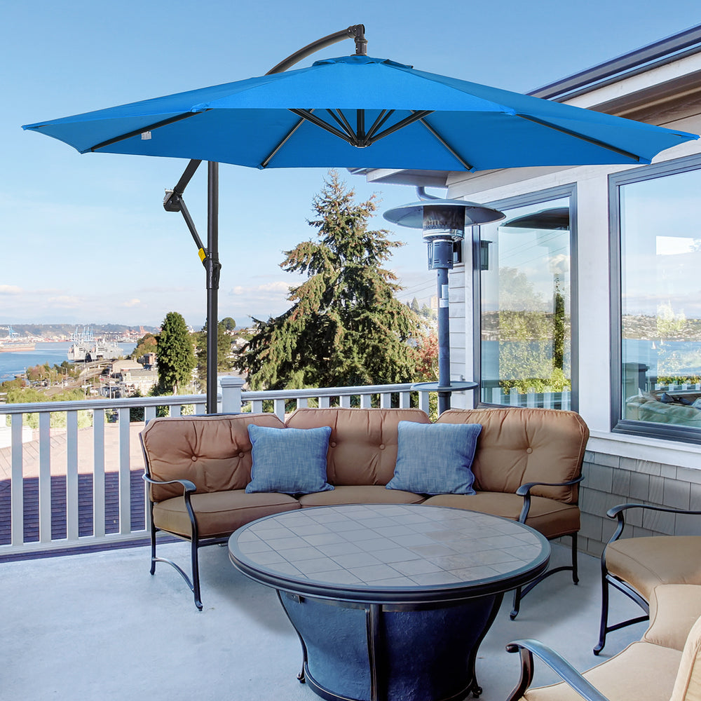 Parasol déporté de 3 m avec base, parasol suspendu à bras articulé, bleu