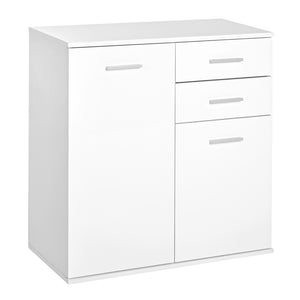 Buffet laqué brillant avec 2 tiroirs et 2 portes, étagère réglable, blanc