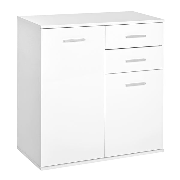 Buffet laqué brillant avec 2 tiroirs et 2 portes, étagère réglable, blanc