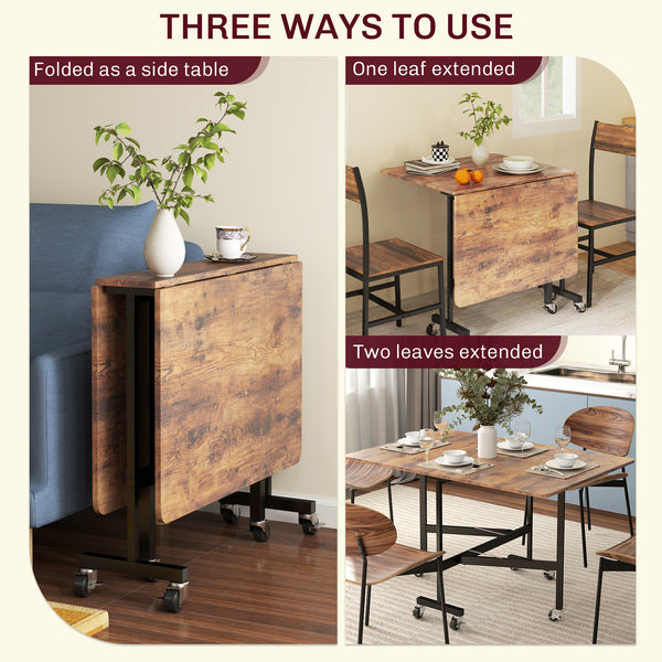 Table à manger pliante à abattants sur roulettes pour 6 personnes – Brun rustique et noir