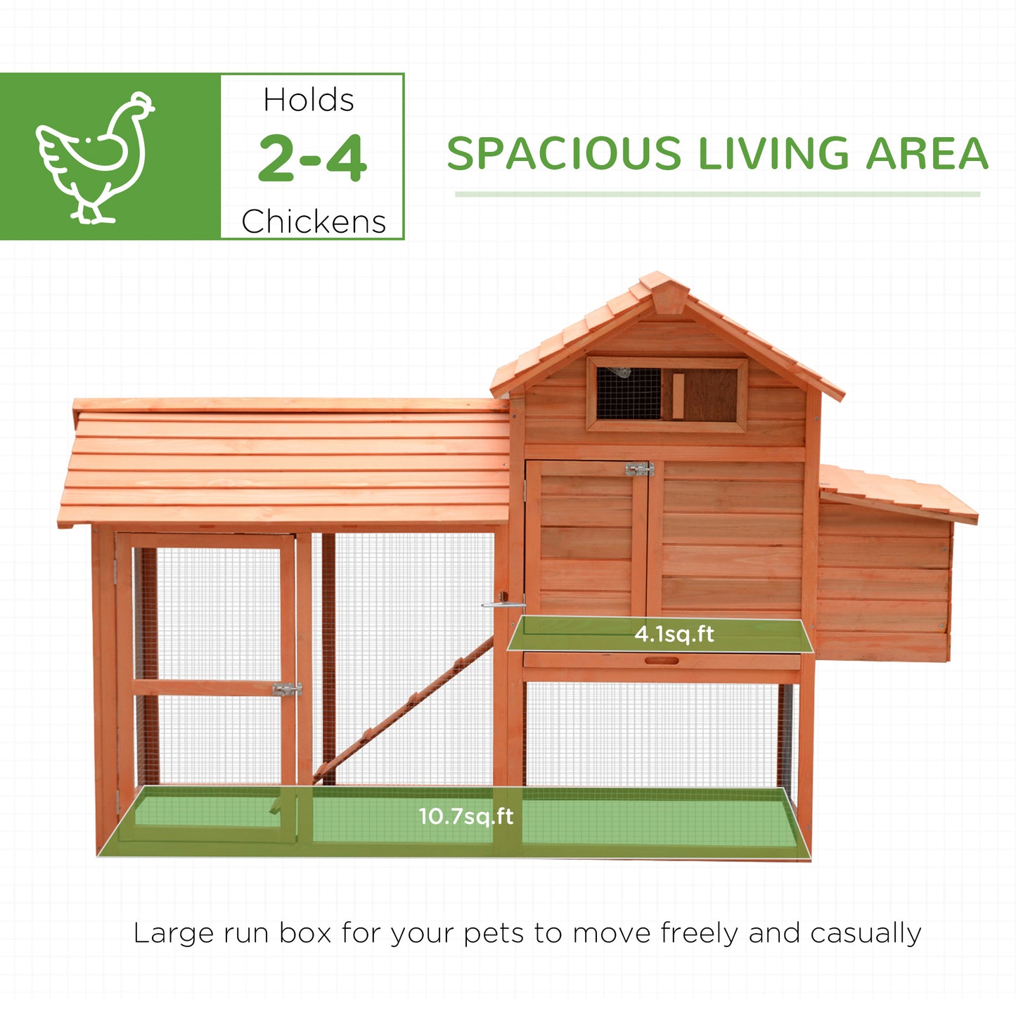 Wooden chicken coop, hutch, poultry cage, garden enclosure with kennel