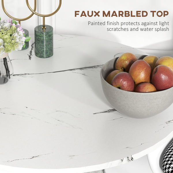 Table de salle à manger ronde avec plateau en imitation marbre, piètement en acier, blanche