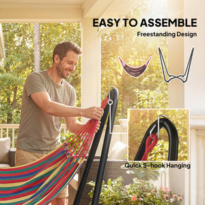 Patio Hammock with Stand, Fabric Outdoor Hammock Bed with Stand for Beach, Yard, Bedroom, Indoor, Outdoor, Muti-Colored