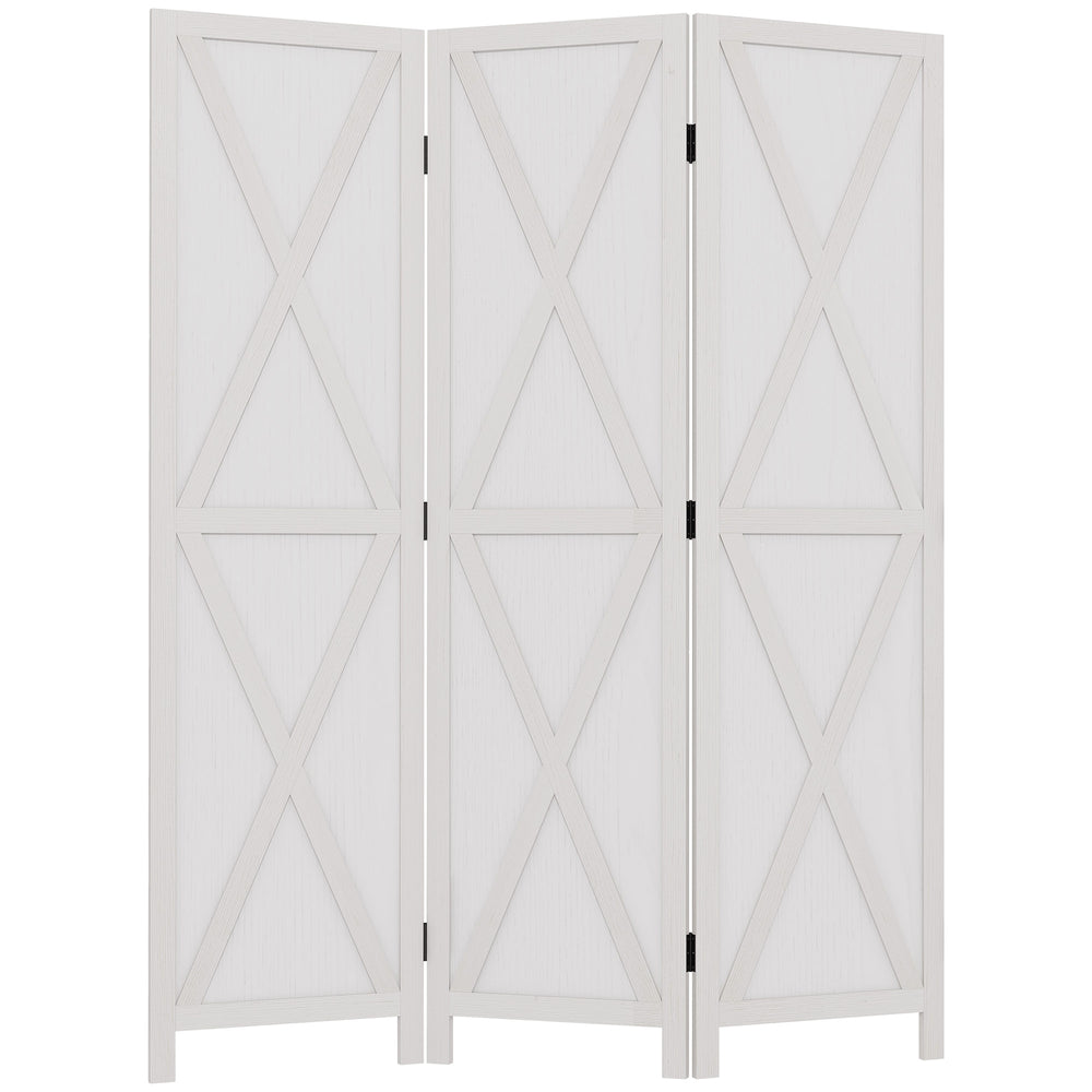 Cloison de séparation 3 panneaux style campagnard avec cadre en bois pliable, blanc