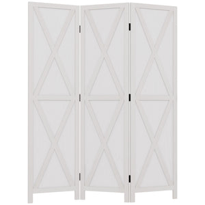Cloison de séparation 3 panneaux style campagnard avec cadre en bois pliable, blanc