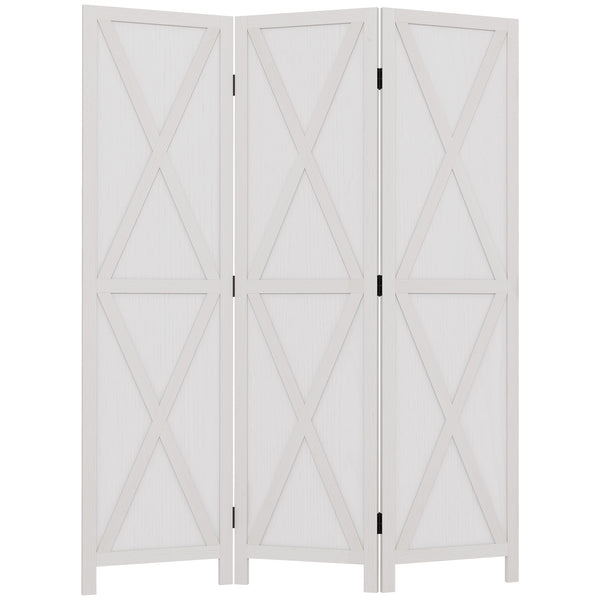 Cloison de séparation 3 panneaux style campagnard avec cadre en bois pliable, blanc
