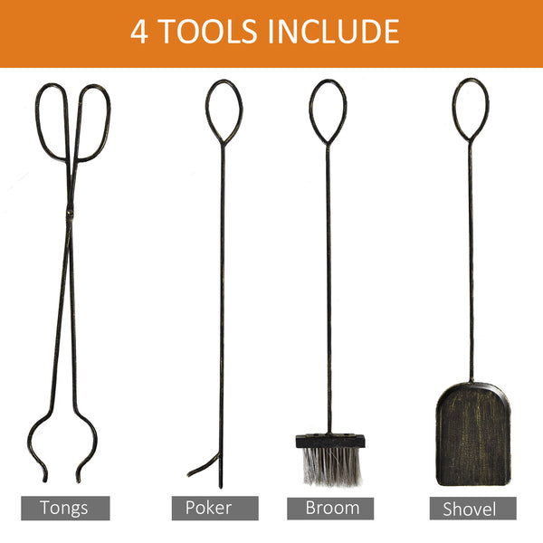 Étagère à bûches robuste à 2 niveaux avec 4 outils, noir et or