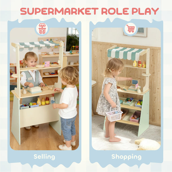 Supermarket playset with cash register, blackboard and pretend food, ages 3 and up