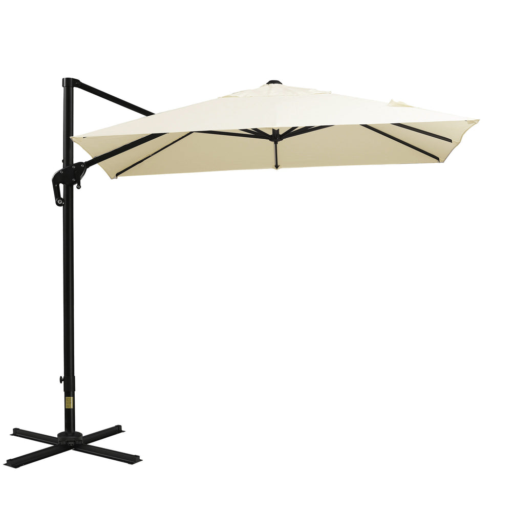 Parasol déporté carré de 8 pieds avec base en croix, blanc crème