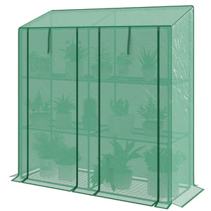 Portable greenhouse with 3 shelves, reinforced PE cover and roll-up doors