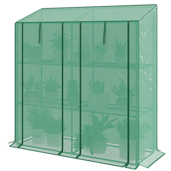 Portable greenhouse with 3 shelves, reinforced PE cover and roll-up doors