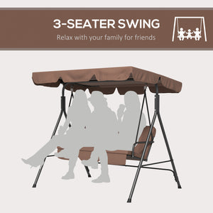 3-Seater Outdoor Porch Swing with Adjustable Canopy, Patio Swing Chair for Garden, Poolside, Backyard, Brown